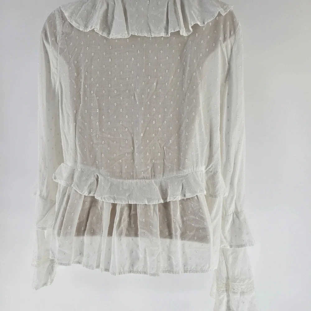American Eagle White Swiss Dot Ruffle‎ Lace Boho Blouse Top Small - Picture 8 of 8